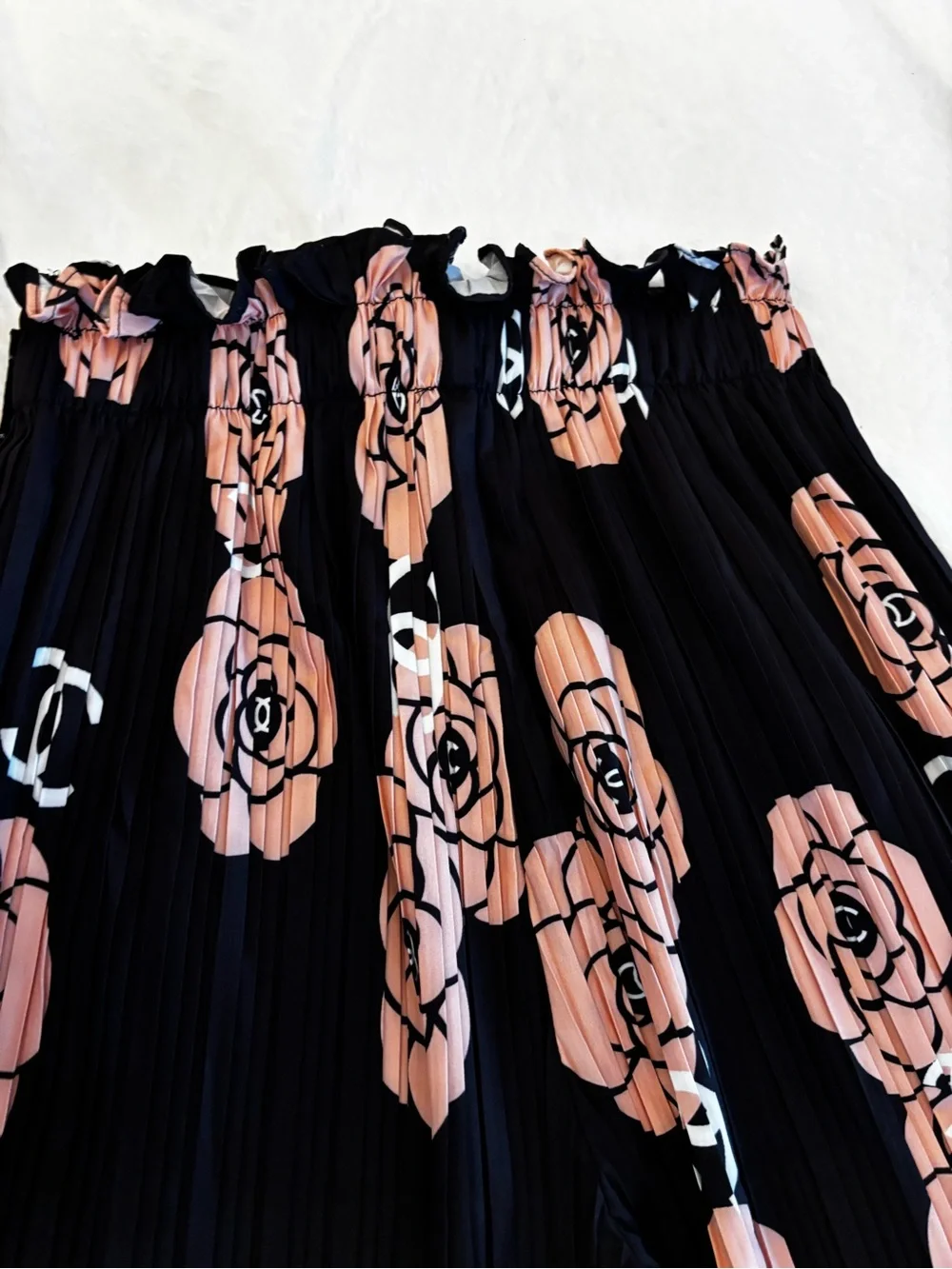 Brand new Palazo Black Wide-Leg Pleated Pants with Peach Floral Print